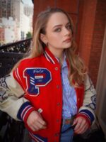 Joey King Fashion Week Red Varsity Jacket - Image 6