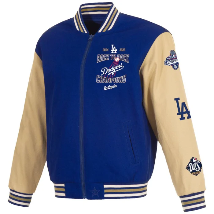 Los Angeles Dodgers 2025 World Series Champions Twill Full-Snap Jacket – Royal/Tan - Image 2