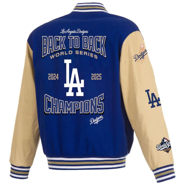 Los Angeles Dodgers 2025 World Series Champions Twill Full-Snap Jacket – Royal/Tan - Image 3