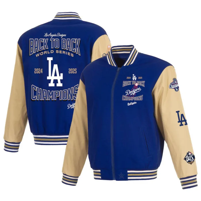 Los Angeles Dodgers 2025 World Series Champions Twill Full-Snap Jacket – Royal/Tan - Image 1
