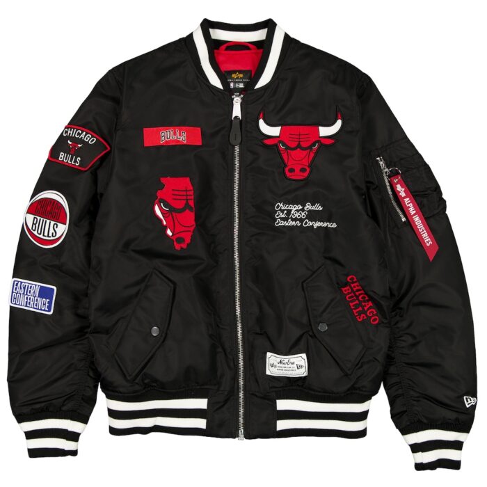 Men's Chicago Bulls New Era x Alpha Industries Black Bomber Jacket - Image 1