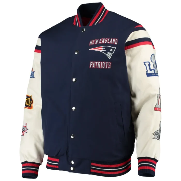 New England Patriots Victory Formation Commemorative Full-Snap Navy/White Varsity Jacket - Image 1