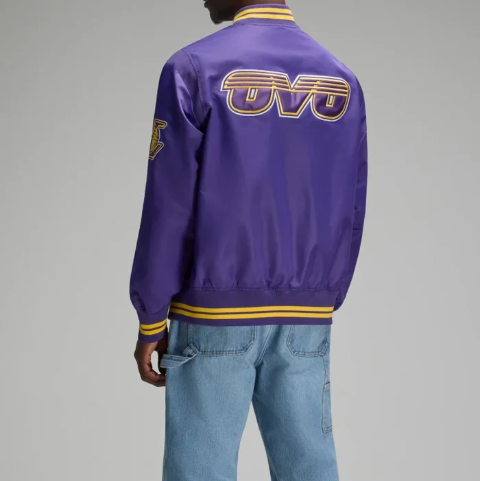 OVO x NBA Los Angeles Lakers Satin Varsity Jacket - Image 7