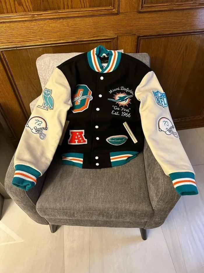OVO X NFL Miami Dolphins Leather Wool Varsity Jacket Medium M October’s Very Own - Image 3
