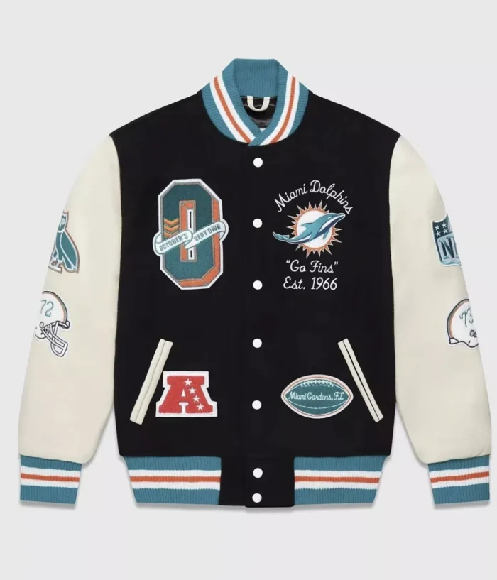 OVO X NFL Miami Dolphins Leather Wool Varsity Jacket Medium M October’s Very Own - Image 1
