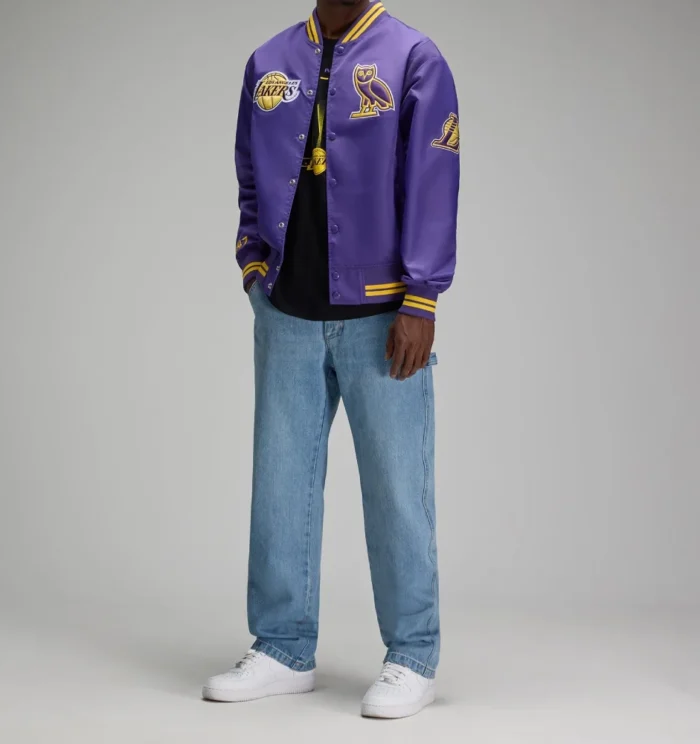 OVO x NBA Los Angeles Lakers Satin Varsity Jacket - Image 9