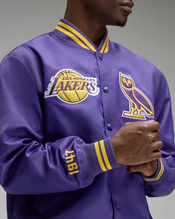 OVO x NBA Los Angeles Lakers Satin Varsity Jacket - Image 6