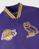 OVO x NBA Los Angeles Lakers Satin Varsity Jacket - Image 3