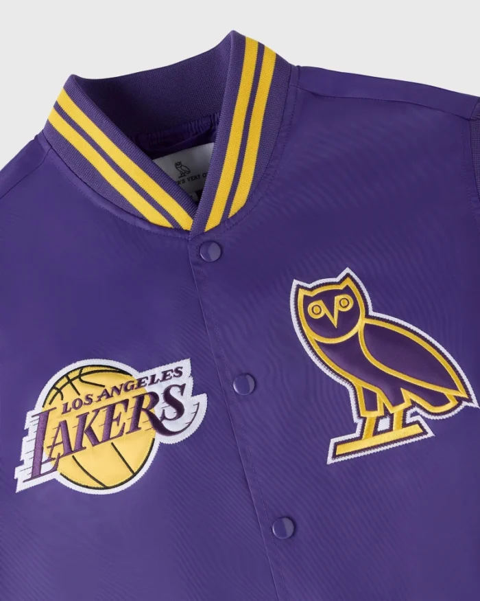 OVO x NBA Los Angeles Lakers Satin Varsity Jacket - Image 3