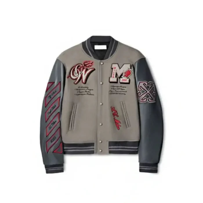 OffWhiteAcMilanGreyJacket.webp Ac Milan Off White Grey Bomber Jacket - Image 1