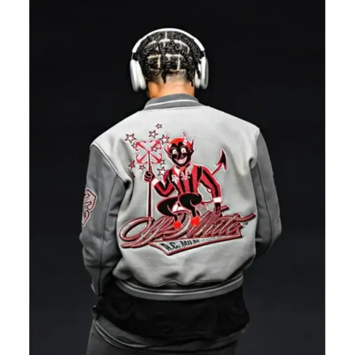 Ac Milan Off White Grey Bomber Jacket - Image 2