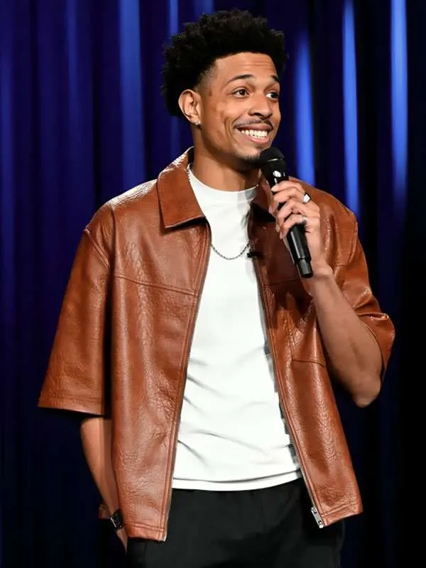 Ontonio-Kareem-TV-Series-The-Tonight-Show-Starring-Jimmy-Fallon-S13-Brown-Leather-Jacket