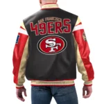 San Francisco 49ers Full-Zip Black/Red Leather Varsity Jacket - Image 2