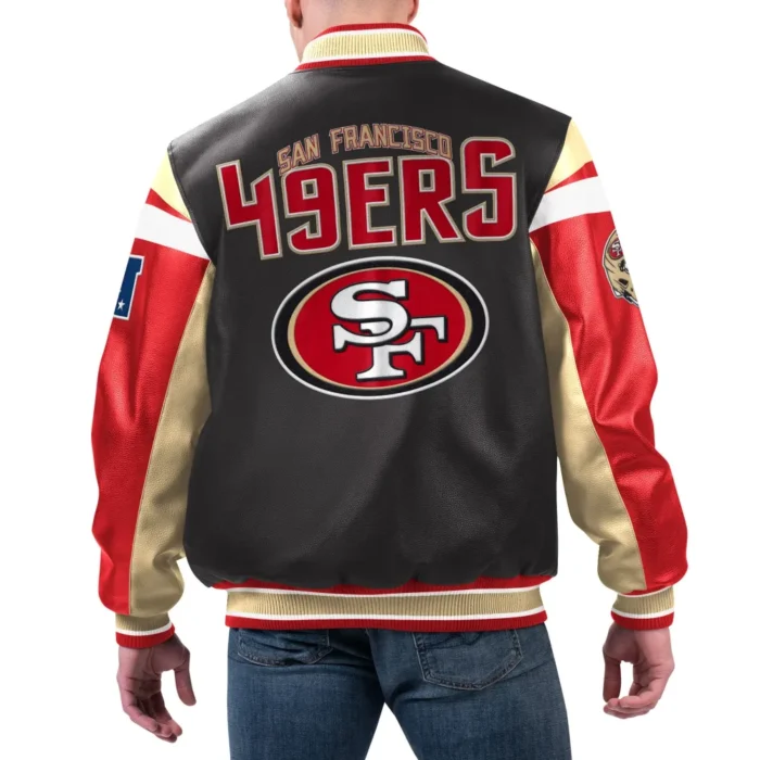 San Francisco 49ers Full-Zip Black/Red Leather Varsity Jacket - Image 2