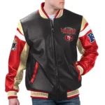 San Francisco 49ers Full-Zip Black/Red Leather Varsity Jacket