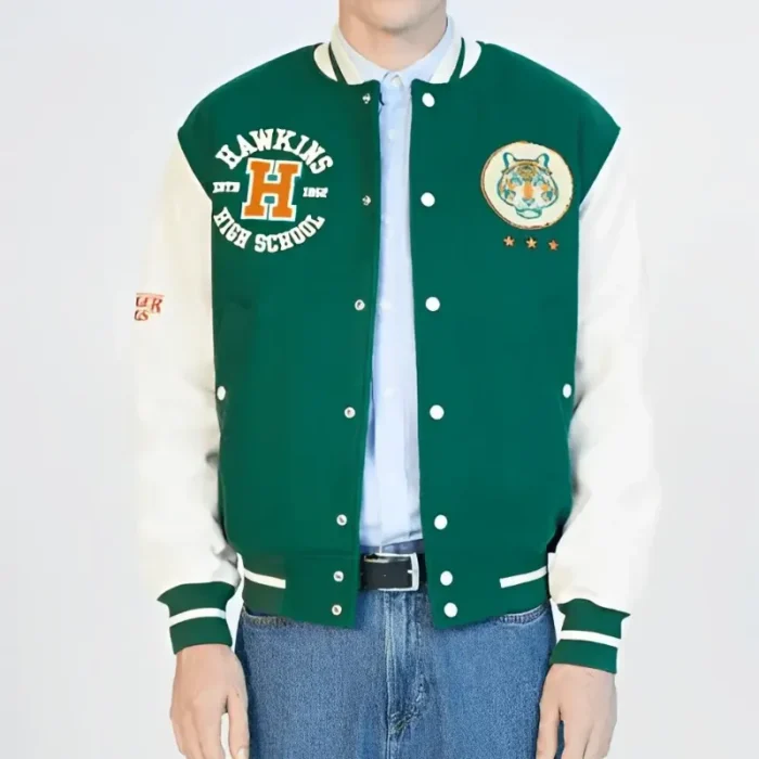 Stranger-Thingd-Wool-blend-Baseball-Jackets.webp Stranger Things Wool-blend Baseball Green Jacket - Image 1