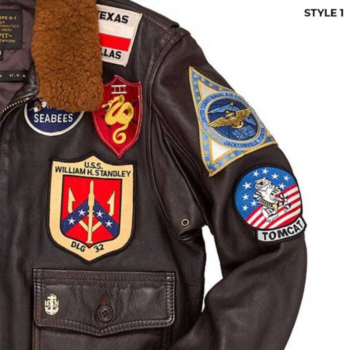 Tom Cruise Top Gun Leather Jacket Left Sleeve Patches