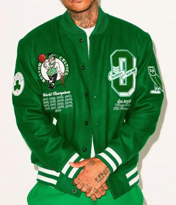 OVO Boston Celtics Varsity Green Wool Jacket - Image 3