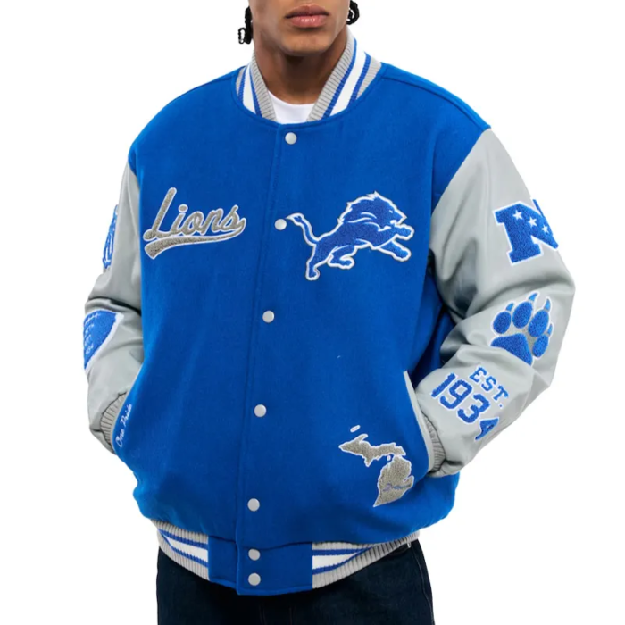 Detroit Lions Chenille Patches Letterman Jacket - Image 1