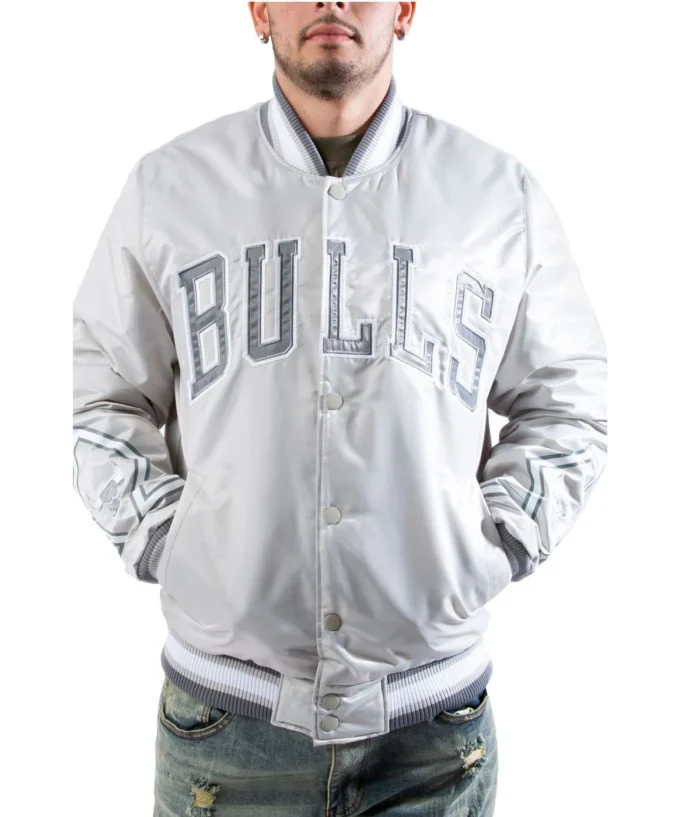 chicago-bulls-silver-jacket.jpg.webp Chicago Bulls Satin Silver Jacket - Image 1