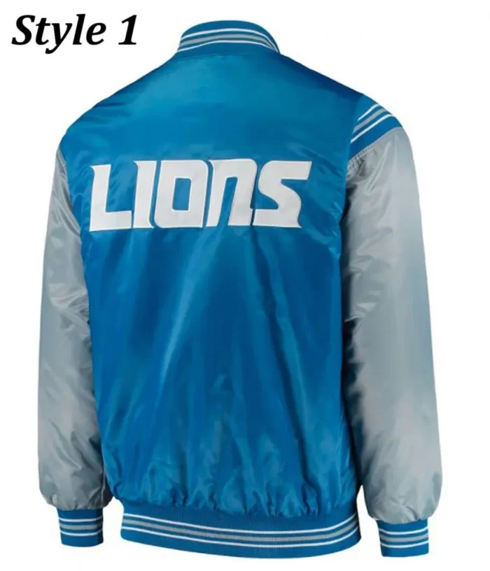 Detroit Lions Satin Blue and Grey Starter Jacket - Image 2