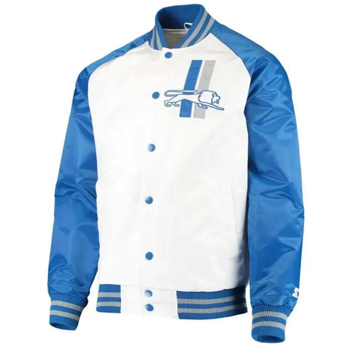 detroit-lions-clean-up-throwback-jacket.webp White/Blue Detroit Lions Clean Up Throwback Satin Jacket - Image 1