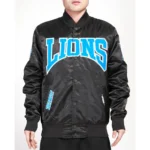 Detroit Lions Crest Emblem Black Satin Jacket