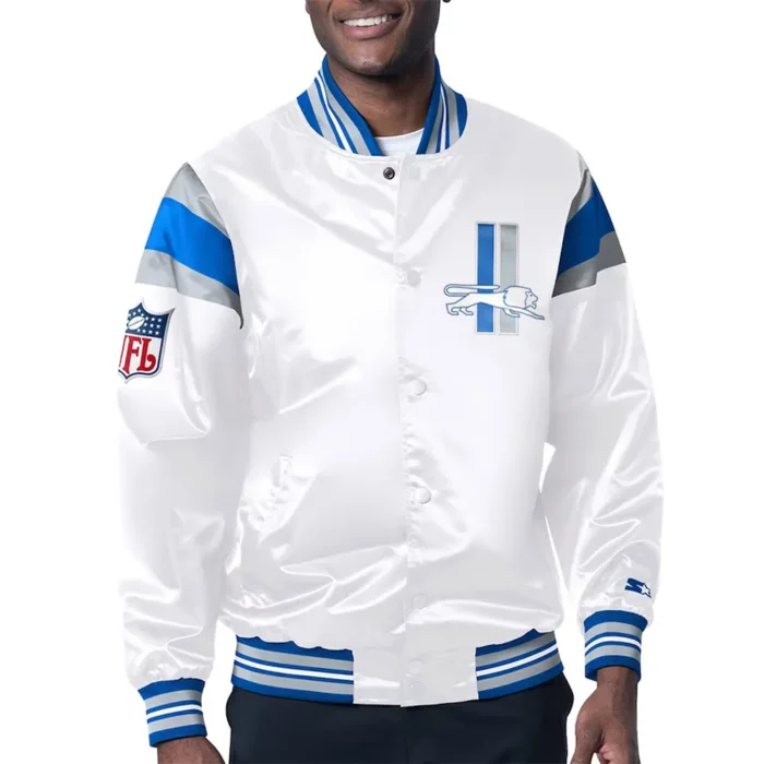 Detroit Lions Midweight White Satin Jacket - Image 1