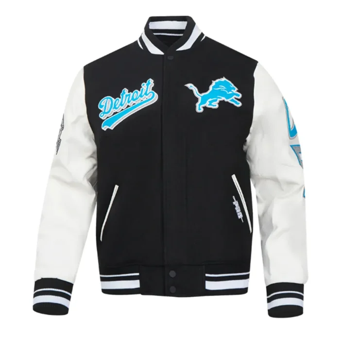 Script Tail Detroit Lions Classic Rib Varsity Jacket - Image 1