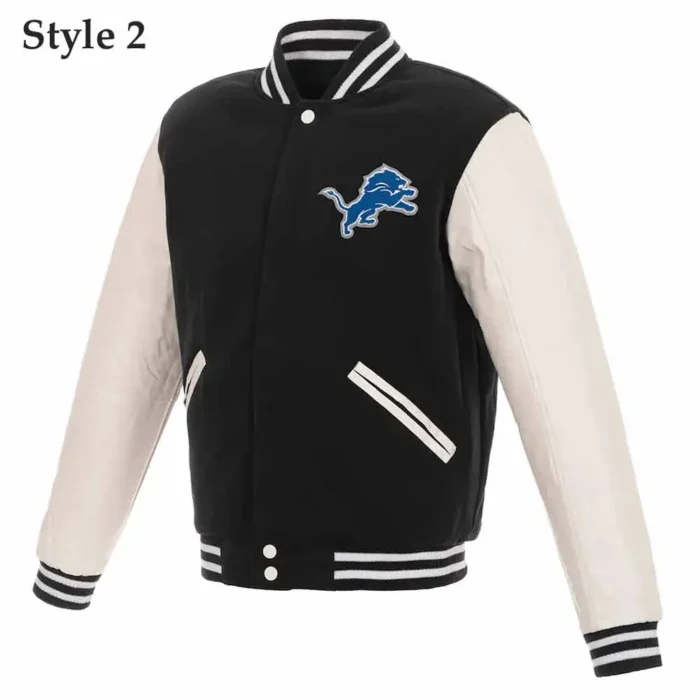 Detroit Lions Black and White Varsity Jacket - Image 2