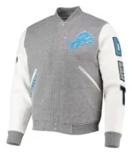 Varsity Detroit Lions Grey and White Jacket