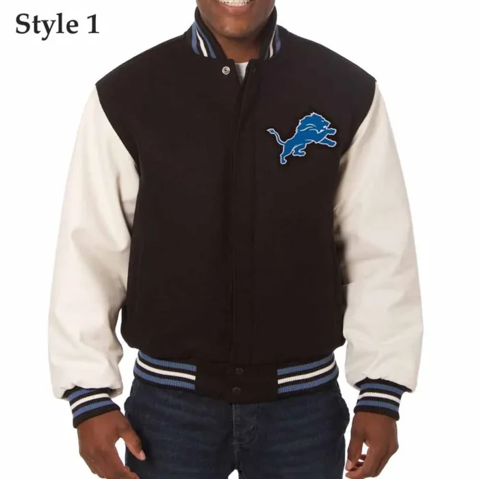 Detroit Lions Black and White Varsity Jacket - Image 1