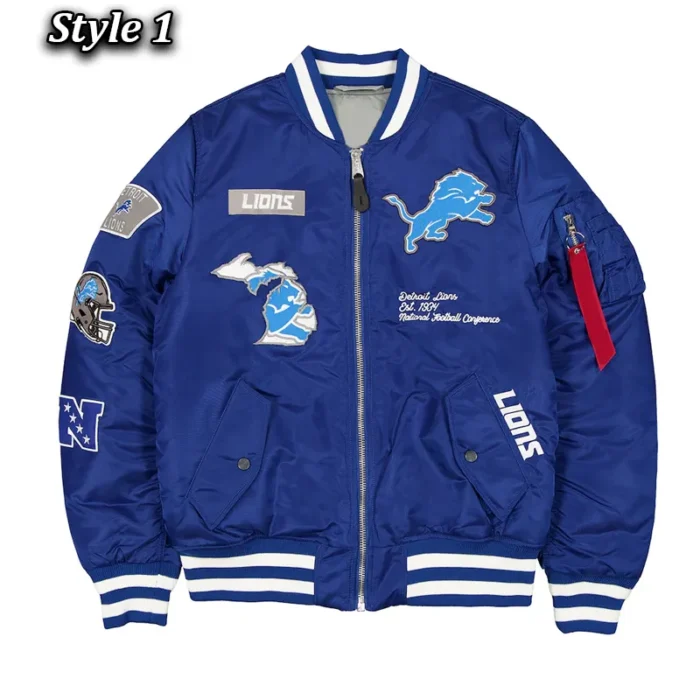 MA-1 Detroit Lions Bomber Royal Blue Jacket - Image 1