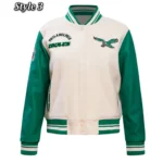 Philadelphia Eagles Cream/Green Retro Classic Varsity Jacket - Image 4