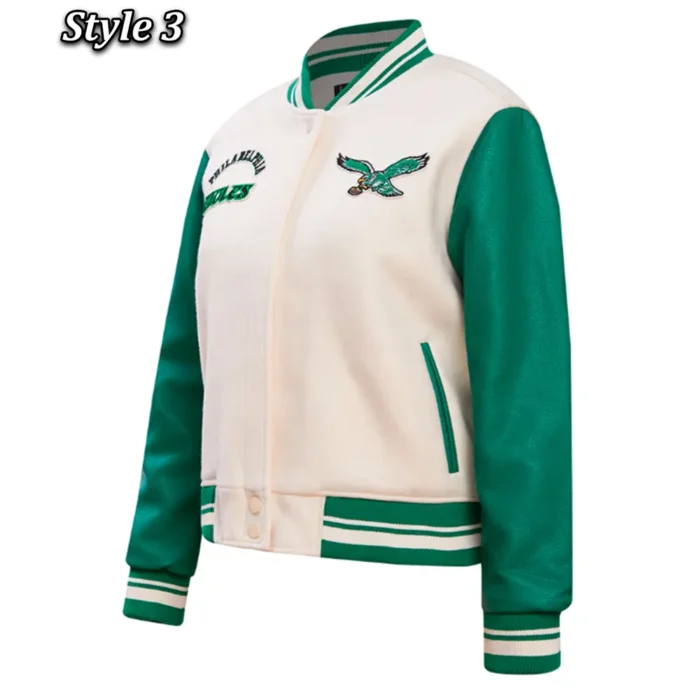 Philadelphia Eagles Cream/Green Retro Classic Varsity Jacket - Image 2