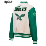 Philadelphia Eagles Cream/Green Retro Classic Varsity Jacket - Image 5