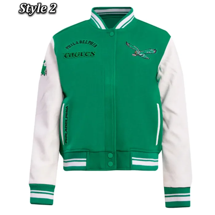 Philadelphia Eagles Cream/Green Retro Classic Varsity Jacket - Image 3