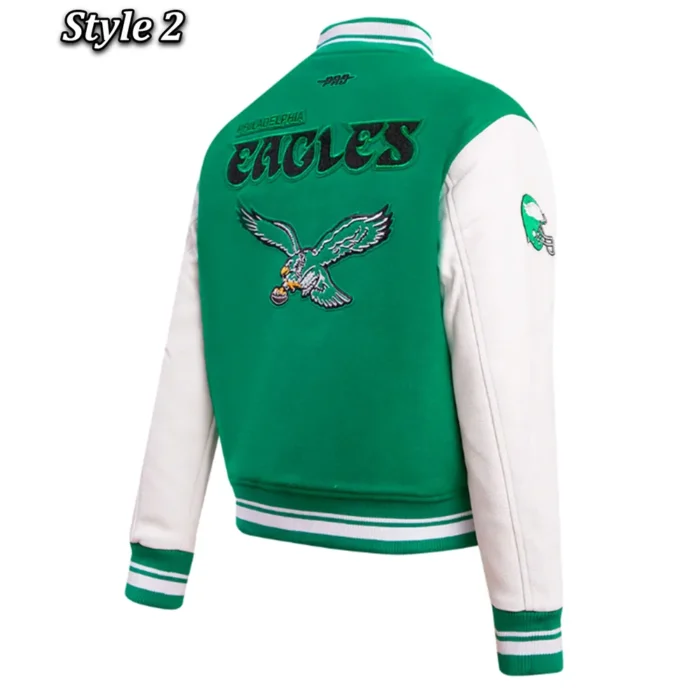 Philadelphia Eagles Cream/Green Retro Classic Varsity Jacket - Image 11