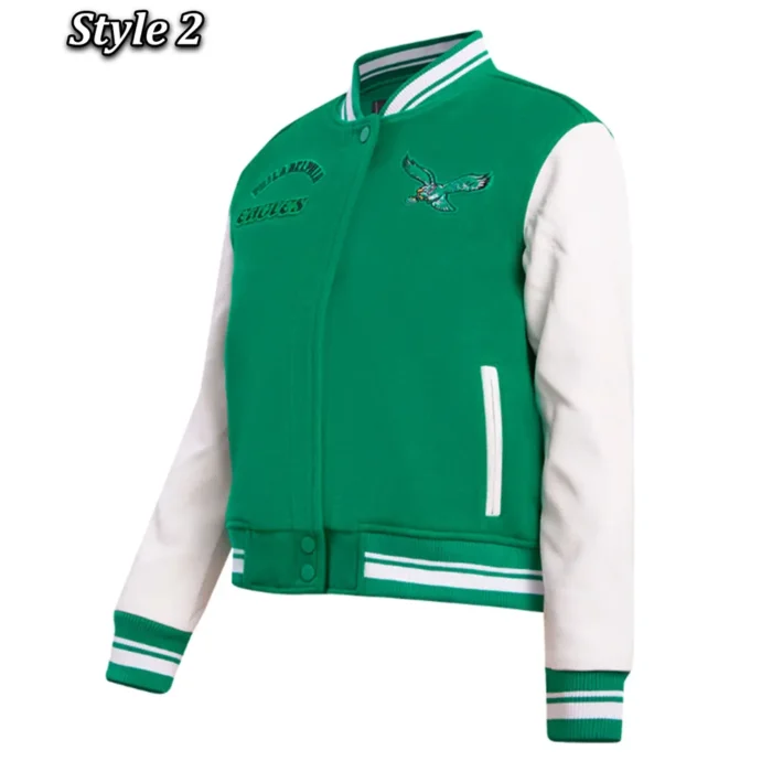 Philadelphia Eagles Cream/Green Retro Classic Varsity Jacket - Image 10