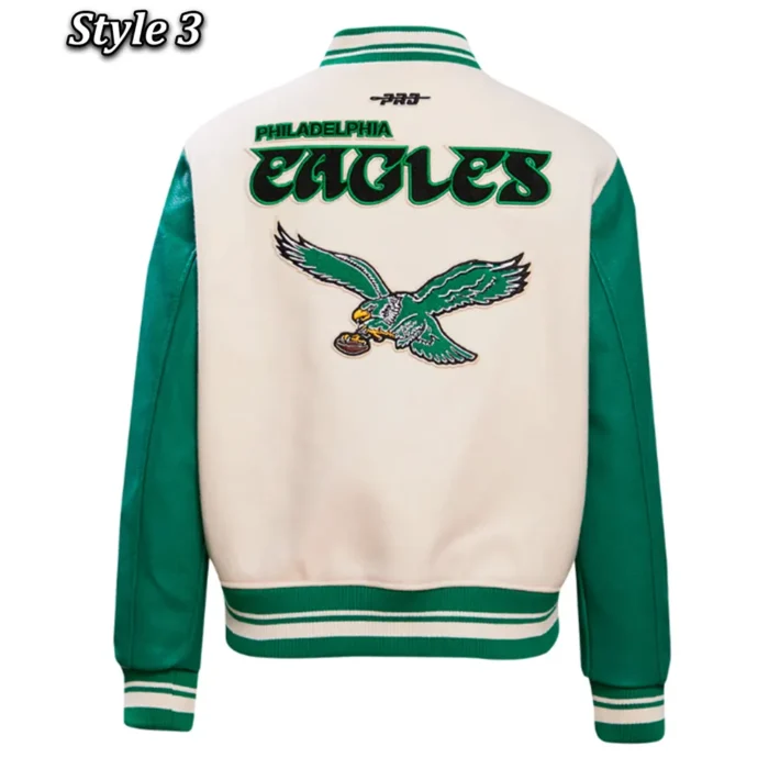 Philadelphia Eagles Cream/Green Retro Classic Varsity Jacket - Image 6