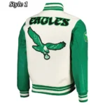 Philadelphia Eagles Cream/Green Retro Classic Varsity Jacket - Image 12