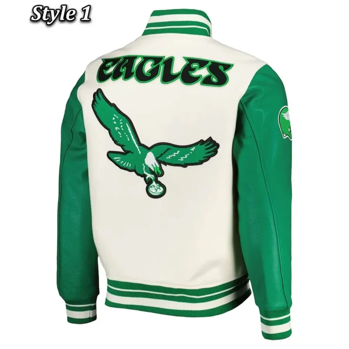 Philadelphia Eagles Cream/Green Retro Classic Varsity Jacket - Image 12