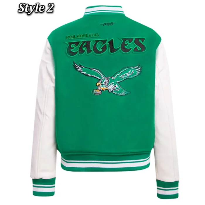 Philadelphia Eagles Cream/Green Retro Classic Varsity Jacket - Image 7