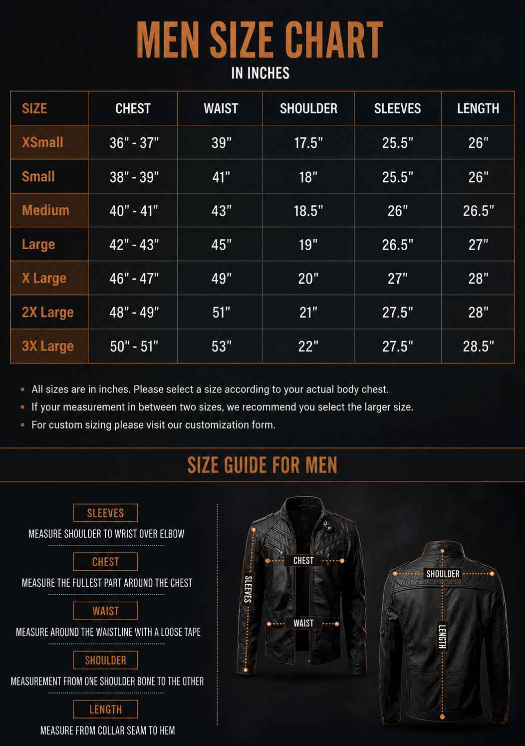 robust jacket men size chart