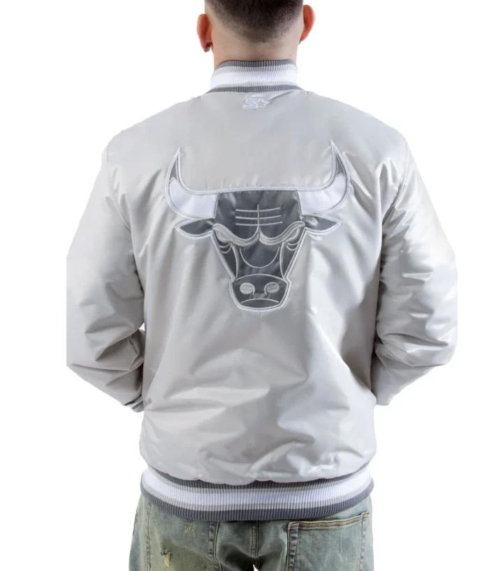 Chicago Bulls Satin Silver Jacket - Image 2