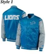Detroit Lions Satin Blue and Grey Starter Jacket - Image 5