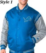 Detroit Lions Satin Blue and Grey Starter Jacket - Image 6