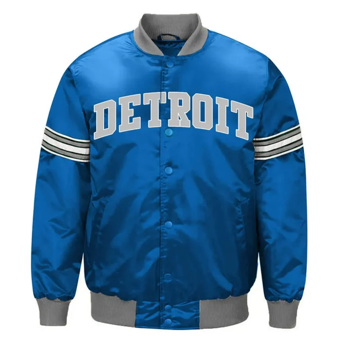 Detroit Lions Striped Blue Satin Jacket - Image 1