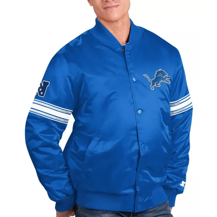 The Pick and Roll Detroit Lions Blue Full-Snap Satin Jacket - Image 5