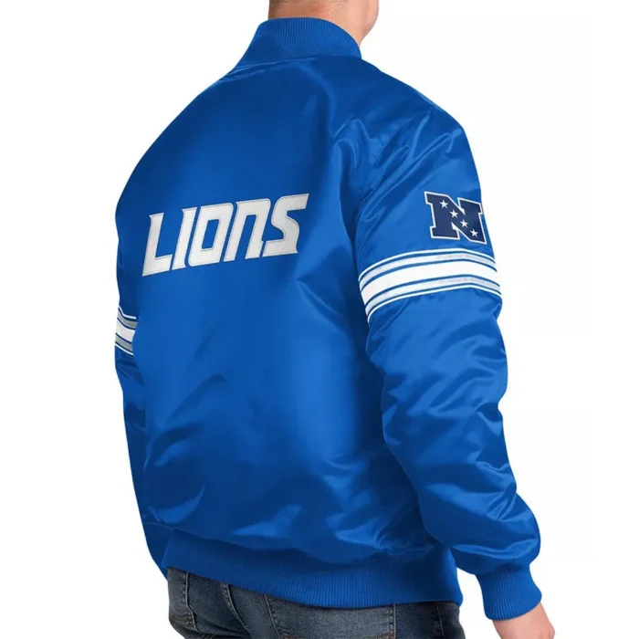 The Pick and Roll Detroit Lions Blue Full-Snap Satin Jacket - Image 4